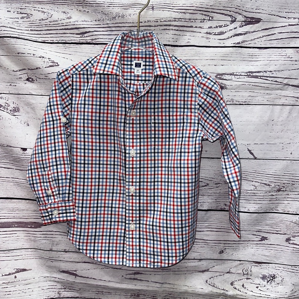 Janie and Jack Red & Blue Plaid Button Down Shirt Size 2t
